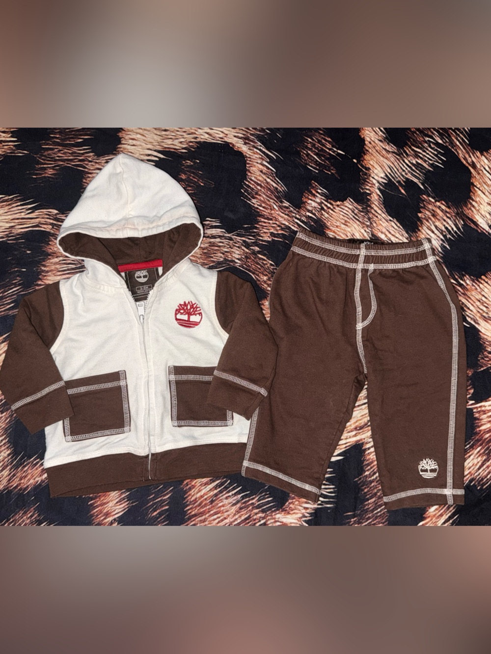 Timberland Cream and Brown Baby Hoodie & Pants Set 3/6m